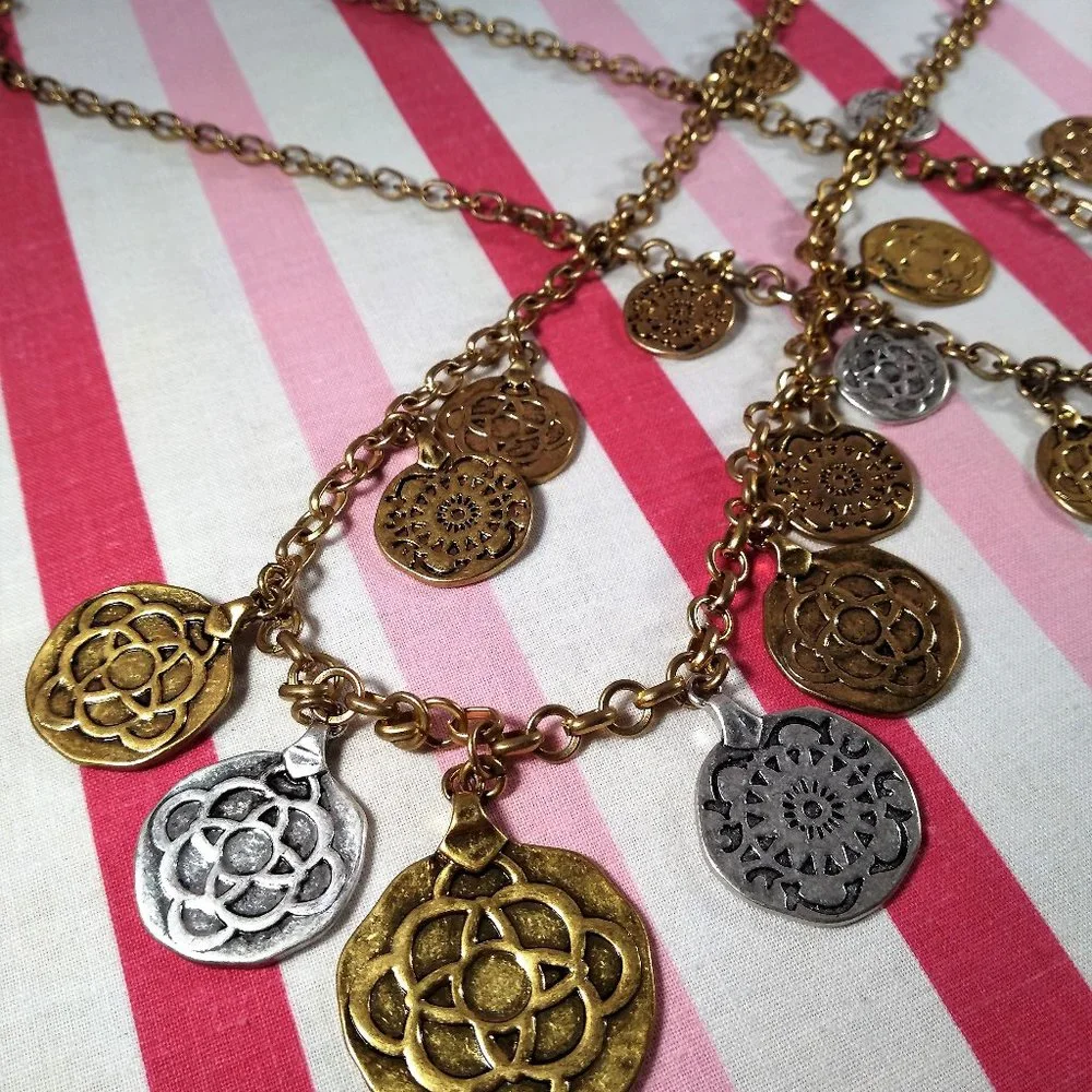 Stunning Vintage cabi Fall 2015 3pc Tile Coin Silver & Gold Necklace in Box! ♥ - Picture 4 of 15